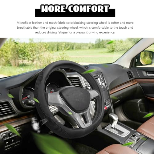 Microfiber Leather Steering Wheel Cover, Breathable Steering Wheel Protector with Anti-Slip Inner Ring, Universal 14.5"-15" Car Wheel Cover Auto Interior Decor for Men Women (Black) - color: Black