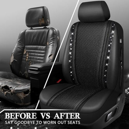 CAR PASS Memory Foam Mesh Bling Diamond Car Seat Cover 2 Front Seats Breathable Soft Sponge Universal Shining Glitter Sparkly Crystal Fit Armrest Automotive Truck SUV Cute Women Girl, Black Rhinestone - color: Black Mesh, size: Two Front Seats