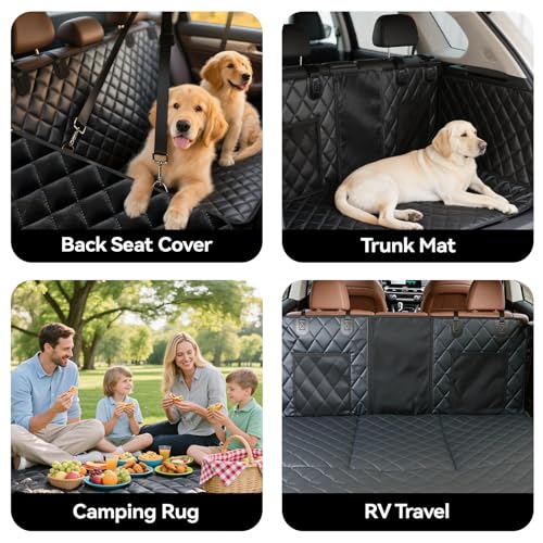 Reversible Dog Car Seat Cover for Back Seat,Waterproof Scratchproof Pet Backseat Protector,Large Sturdy Back Seat Extender with Detachable Hard Bottom,Dog Hammock for Car,Trucks,SUVs (Black)