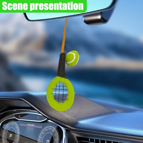 Tennis Racket Car Rear View Mirror Charm, Felt Handmade Auto Interior Hanging Ornament Accessories, Cute Ball Vehicle Mirror Decorative Pendant Present for Women Man (Tennis) - size: Tennis