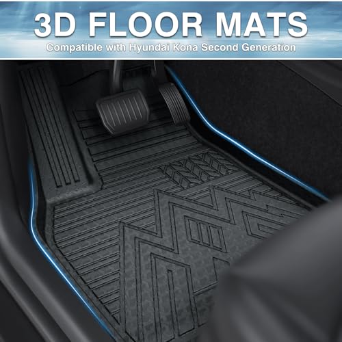 Mixsuper Floor Mats for Hyundai Kona 2024 2025 2026 SE | SEL | N LINE | Limited (Not for Kona Electric) All Weather Floor Liners Durable 1st and 2nd Row Set Black