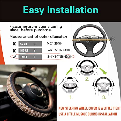 Large Size Bling Comfy Steering Wheel Cover with Jumbo Crystal Rhinestones, Anti-Slip Diamond Leather, 15.5-15.75 Inch (Gold) - color: 3.Gold, size: Large Size[15 1/2''-15 3/4'']