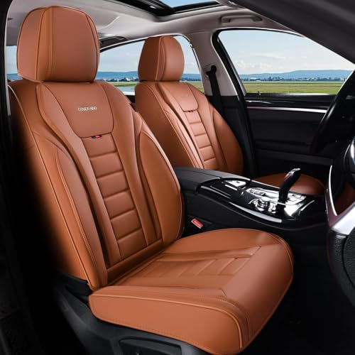 Coverado Car Seat Covers, Front Covers for Cars, Car Seat Cover Front Seats, Automotive Seat Cover, Waterproof, Leather Car Seat Cushion, Universal Interior Covers Seat Protectors for Most Cars - color: Brown, size: Front Pair