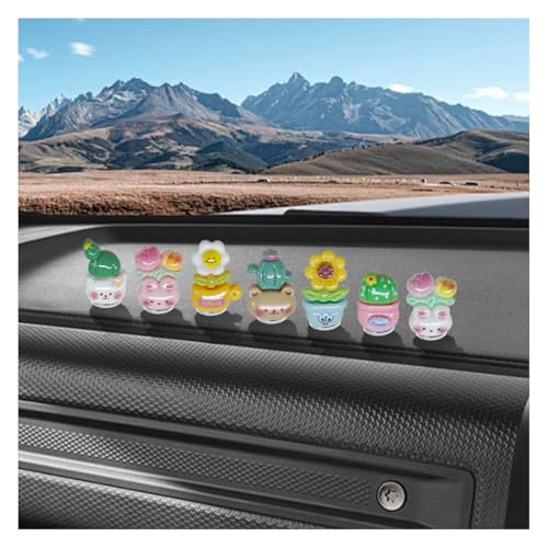 Craedli Cute Potted Plant Car Dashboard Decorations, Resin Flower Pot Automotive Rear View Mirror Ornaments, Mini Cactus Vehicle Center Screen Decoration Accessories for Home, Office, Desk(7PCS) - size: 7PCS