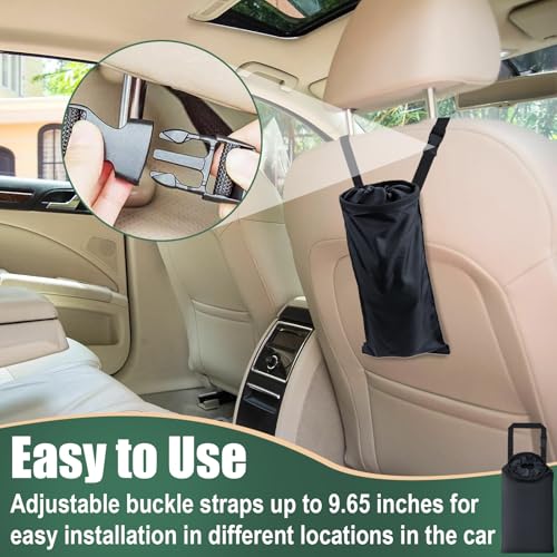 2 PCS Car Trash Bags, Car Accessories Washable Garbage Bag Hanging, Detachable Trash Can with Top Elastic Vent & Sticky Strap Bottom Opening, Seat Back Tash Bag for Cars,Travelling,Outdoor