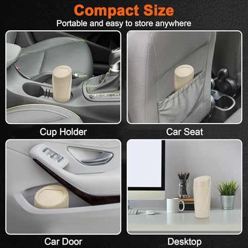 Car Trash Can, 2 Packs Mini Car Trash Bin with Lid, Leakproof Cup Holder Car Garbage Can with 60 Trash Bags, Vehicle Front Back Seat Organizers and Storage for Car, Home, Office, Beige - color: Beige