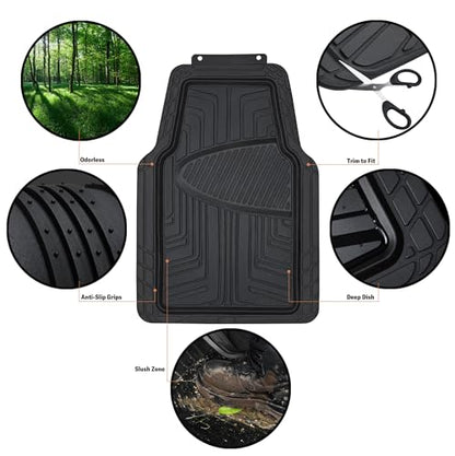 Amazon Basics 2-Piece Premium All-Season Anti-Slip Rubber Floor Mats for Cars, SUVs and Trucks, Universal Trim to Fit, Black