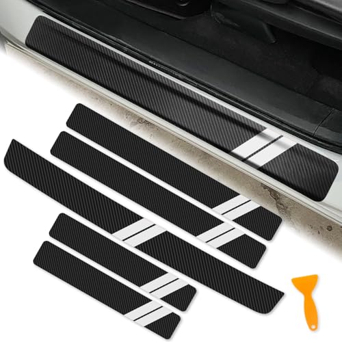 Door Sill Protector for Dodge Charger Challenger Durango Accessories Door Entry Guard Sill Protector with Plastic Scraper Carbon Fiber Leather Threshold Stickers（White, 5PCS） - color: White, size: 5PCS