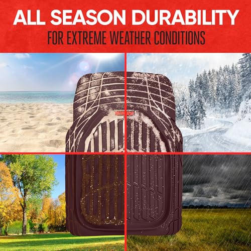 Motor Trend FlexTough Tortoise - Heavy Duty Rubber Floor Mats for Car SUV Van & Truck - All Weather Protection - Deep Dish (Burgundy)