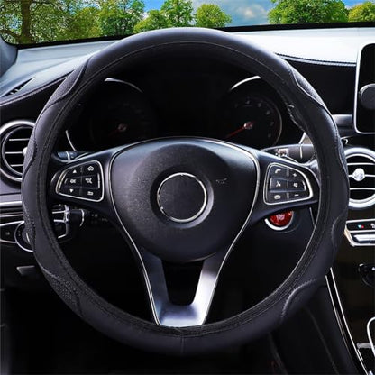 Elastic Steering Wheel Cover Universal 14-15 inch Stretch Car Steering Wheel Covers Microfiber Leather Breathable Anti-Slip Durable Without Inner Ring Steering Wheel Protective - Black - color: black3
