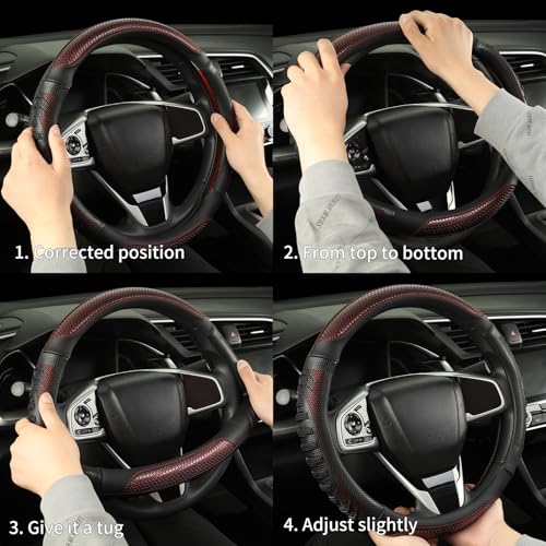 D Shaped Steering Wheel Cover Great Grip with 3D Honeycomb Hole, Anti-Slip Sporty Design, Small 13.5-14 inch(Black with Burgundy) - color: Black with Burgundy, size: D Shaped-Small[13.5''-14'']