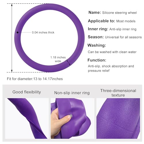 DXNQ Car Steering Wheel Cover, 13 to 14.17 inches Anti-Slip Silicone Steering Wheel Protector, Soft Flexible Shock-Absorbent Steering Wheel Protective Cover for Most Car Models (Purple) - color: Purple