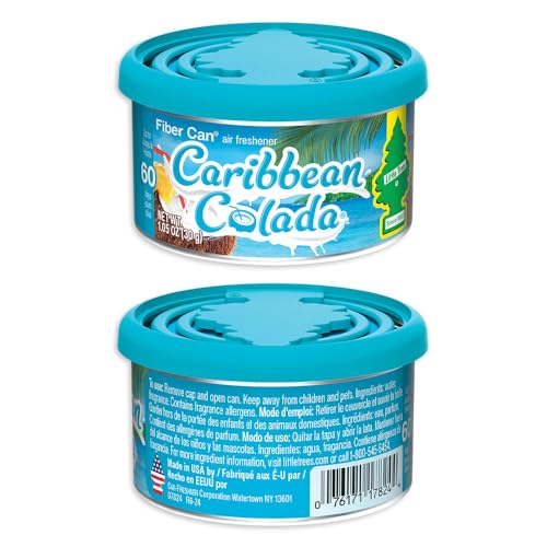 LITTLE TREES Car Air Freshener | Fiber Can Provides Long Lasting Scent for Auto or Home | Recycled Fiber | Caribbean Colada, 4 Air Fresheners - color: Caribbean Colada