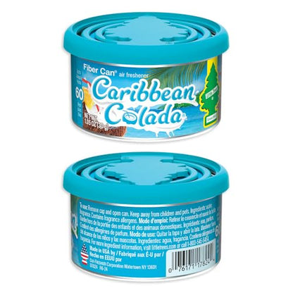 LITTLE TREES Car Air Freshener | Fiber Can Provides Long Lasting Scent for Auto or Home | Recycled Fiber | Caribbean Colada, 4 Air Fresheners - color: Caribbean Colada