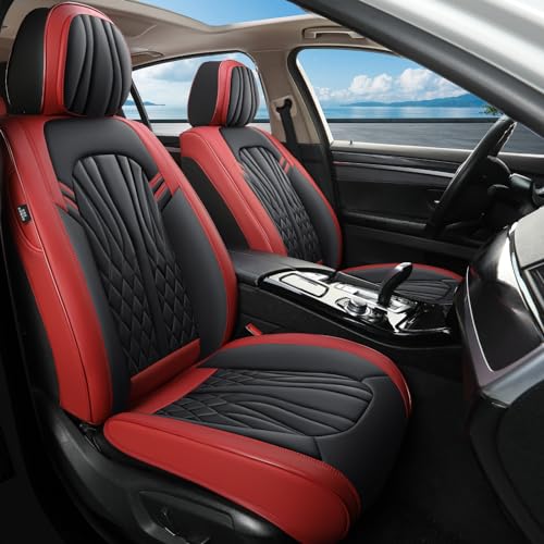 MINGBRON Car Seat Covers,Breathable and Waterproof Faux Leather Automotive Seat Covers for Cars SUV Pick-up Truck Sedan,Universal Anti-Slip Driver Seat Covers Wine Red - color: Wine Red, size: 2 Seat Covers (Front Only)