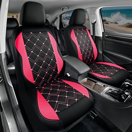 Road Comforts Seat Covers, Premium Leather Car Seat Covers Front Seat for Women Girls,Airbag Compatible, Automotive Seat Covers Universal Fit Most Cars,Vans,Truck,SUV - color: Hot Pink Front