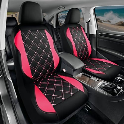 Road Comforts Seat Covers, Premium Leather Car Seat Covers Front Seat for Women Girls,Airbag Compatible, Automotive Seat Covers Universal Fit Most Cars,Vans,Truck,SUV - color: Hot Pink Front
