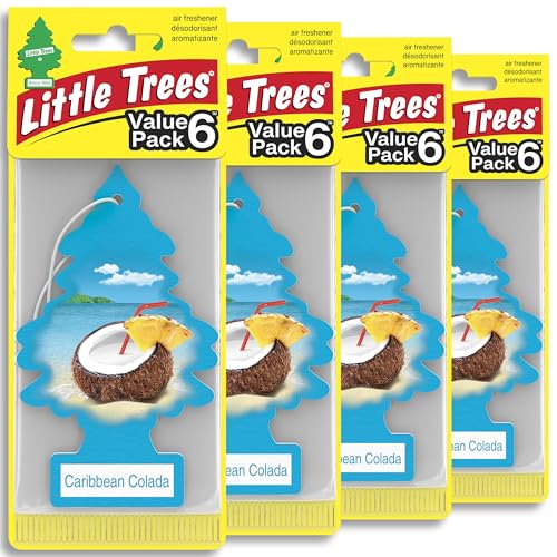 LITTLE TREES Car Air Freshener | Hanging Tree Provides Long Lasting Scent for Auto and Home | 24 Air Fresheners |Caribbean Colada - color: Caribbean Colada, size: 6 Count (Pack of 4)
