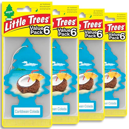 LITTLE TREES Car Air Freshener | Hanging Tree Provides Long Lasting Scent for Auto and Home | 24 Air Fresheners |Caribbean Colada - color: Caribbean Colada, size: 6 Count (Pack of 4)