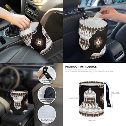Wanyint Aztec Brown 14 Pack Car Accessories Set, Universal Auto Seat Protector Steering Wheel Cover Seatbelt Strap Pad Trash Can Armrest Cover Pad Cup Holders Rearview Mirror Cover Handbrake Cover Set - color: Southwest Aztec Black Brown