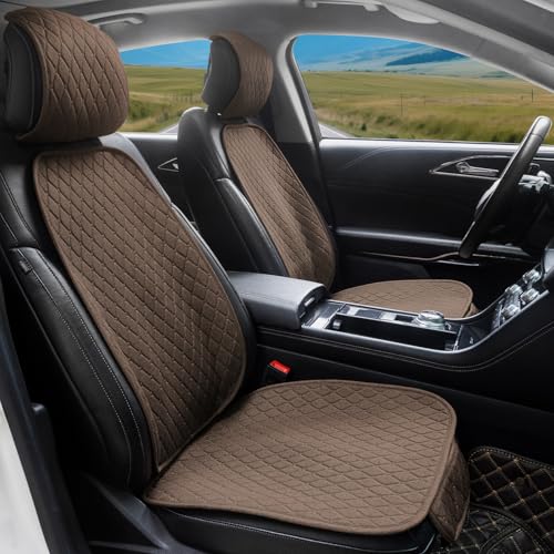 Linen Car Seat Covers Front Seat Covers Breathable Cloth Fabric Car Seat Protector Mats Pad Universal Fit 90% Vehicles,SUVs,Cars,Sedans (2Pack Brown)