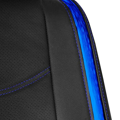 FH Group Galaxy13 Metallic Striped Deluxe Leatherette Car Seat Covers with Matching Carpet Floor Mats – Full Set, Universal Fit, Airbag Compatible for Cars, SUVs & Sedans, Blue - color: Blue