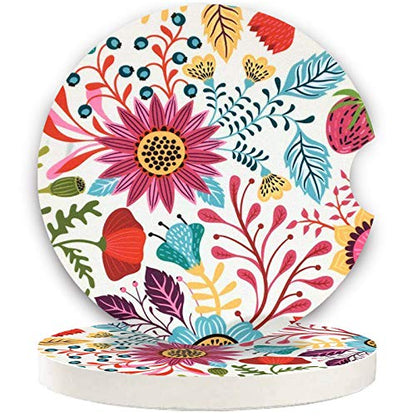 Sunflower Small 2.56" Absorbent Auto Coasters 2 Pack, Ceramic Car Accessories, Absorb Spills to Keep Cupholders Clean - color: Red and White