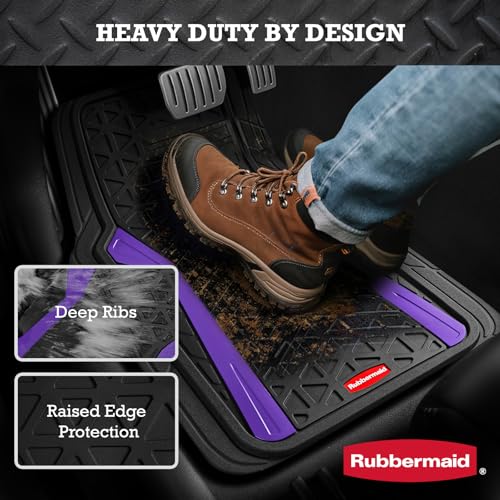Rubbermaid Car Floor Mats Full Set,Premium Heavy Duty All-Weather Car Mats– Rugged Rubber with Brushed Aluminum Inserts, Universal Trim-to-Fit, Anti-Slip Backing for Cars, SUVs, Trucks & Vans - Purple - color: Purple