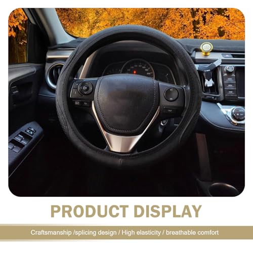Car Steering Wheel Cover, Microfiber Leather Steering Wheel Cover，Anti-Slip Breathable Steering Wheel Protector，15 inch Universal for SUV, Truck, Van (Black) - color: Black