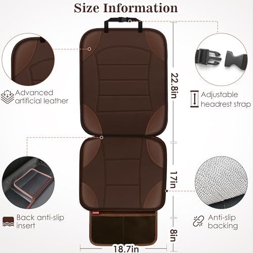 Car Seat Protector for Child Car Seat, Waterproof Car Seat Cover for Leather and Fabric Seats, 2 Mesh Pockets, Non-Slip Bottom, Thick Padding Cushion(1 Pack, Brown) - color: 1 Pack Brown