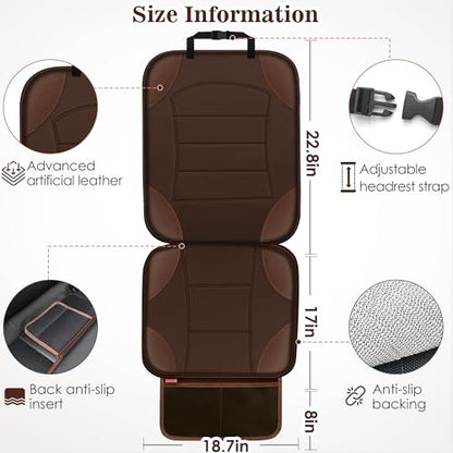 Car Seat Protector for Child Car Seat, Waterproof Car Seat Cover for Leather and Fabric Seats, 2 Mesh Pockets, Non-Slip Bottom, Thick Padding Cushion(1 Pack, Brown) - color: 1 Pack Brown