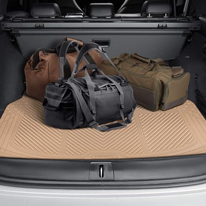 CAR PASS Tan Rubber Car Floor Mats & Cargo Liners, All Weather Car Mats & Trunk Mats,Waterproof Automotive Floor Mats Trim to Fit for Most Cars Sedans SUVs Vans, Durable Heavy Duty Anti-Slip,Beige - color: Beige with cargo liner