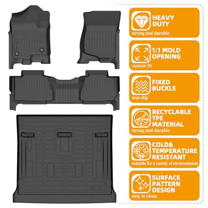 Floor Mats for Chevy Tahoe 2007 2008 2009 2010 2011 2012-2014 & GMC Yukon Bench (NOT fit XL or Hybrid), for Chevrolet Tahoe Floor Mats 1st & 2nd Row & Cargo Liner, 8 Seats, TPE Summer Winter - style: 4)2007-2014|Tahoe 8 Seats|Floor&Cargo Mats