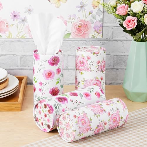 10 Pcs Car Tissue Holder, Round Floral Cup Holder, Tissues Box Container, 3-Ply Cylinder Travel Tissues for Auto, Home, Office Decor and Gifts
