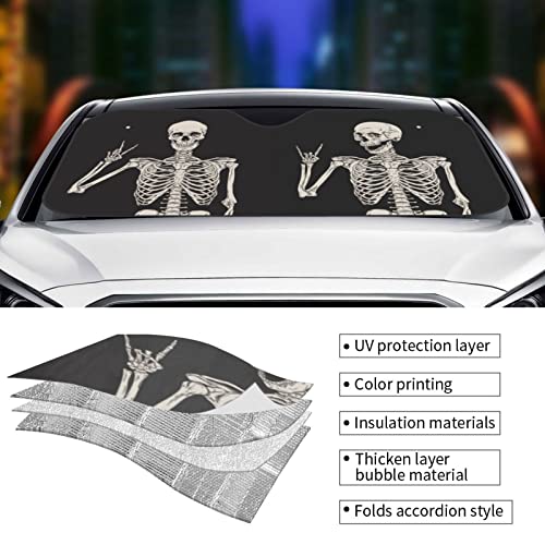 Halloween Skeleton Funny Skull Windshield Sun Shade Front Protector Folding Car Sun Visor Blocks Uv Rays Keeps Your Vehicle Cool - color: Halloween Skeleton Funny Skull
