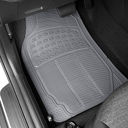 BDK OF-554 Rubber Car Floor Mats, Universal Front & Rear Combo Set with Trunk Cargo Mat Liner for Car Sedan SUV Van, Heavy Duty All Weather Trim to Fit - color: Gray