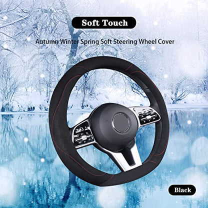 Soft Suede D Shape Steering Wheel Cover, Warm Steering Wheel Cover Fashion Universal 15 inch, Black - color: D Black, size: D Shape