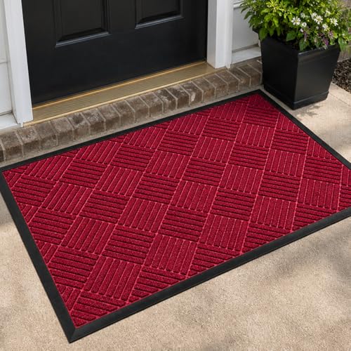 MATZEN Diamond Entrance Mats Indoor Outdoor, Front Door Mat Entryway Entrance Waterproof Outdoor Doormat, Heavy Duty Non Slip Durable Weatherproof Porch Deck Terrace Office Entrance Mat, 4x2, Red - color: Diamond-red, size: 4'x2'
