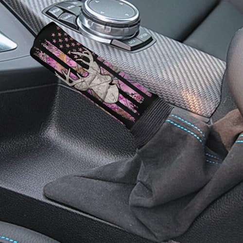 Deer Car Handbrake Cover American Flag Gear Shift Knob Cover Pink Camo Hunting Universal Automobile Accessories Set for Men Women - color: Deer American Flag Pink Camo