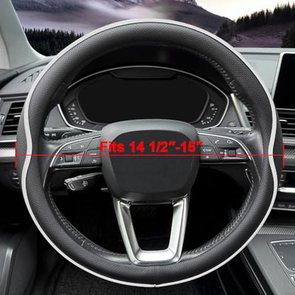 HAOTULE Leather Steering Wheel Cover， with Anti-Slip Stripe Design - Enhanced Grip, Fashion Style, Safe, Non-Slip, Breathable. Upgrade car Interior，Black White - color: Black White