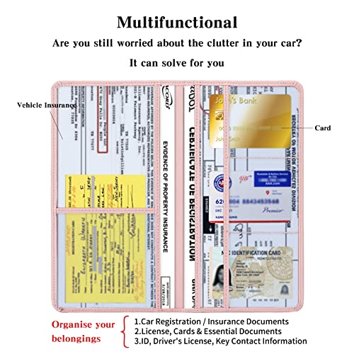 Leather Car Registration and Insurance Card Holder, Car Document Holder for Cards License with Magnetic Shut (Pink, large) - color: Large Pink