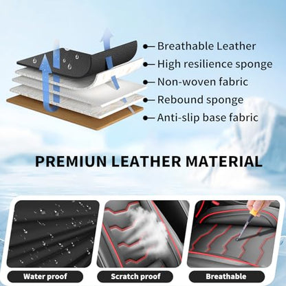 Fit Prologue Car Seat Covers Compatible with Honda Prologue 2024-2025 2026 -Premium Leather， Waterproof， All-Weather Seat Cushion Protecto&Airbag Compatible (2 Front Seat Red Line Black) - color: Front Pair 【 Red Line Black #02】, size: For Honda Prologue