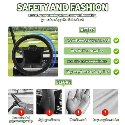 Golf Cart Steering Wheel Covers,13.5 to 14" Golf Cart Steering Wheel Cover Universal for Yamaha,EZGO TXT & RXV,Club Car DS & Precedent, Leather Comfortable, Non-Slip, Wear-Resistant (red) - color: red