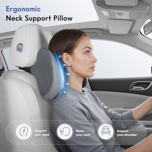 Lumbar Support Pillow and Neck Pillow for Office Chair Car, Ergonomic Memory Foam Back Support for Office Gaming Chair Driving Seat Wheelchair, Relieves Neck, Back & Sciatica Pain – Grey - color: Gray, size: Lumbar&Headrest Pillow