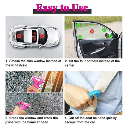 SINSEN Car Safety Hammer, Automotive Window Breaker and Seatbelt Cutter for Women, Roadside Emergency Kit, 3 in 1 Escape Tools, Road Trip Essential and Must Haves (2, Pink) - color: Pink, size: 2