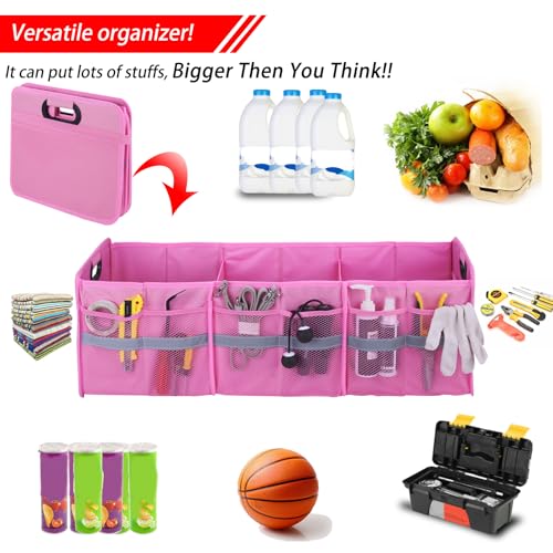 Large Collapsible Trunk Organizer with Multi Pockets, 3 Compartments Storage Organizer for Car, SUV, Minivan