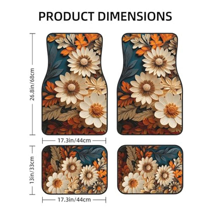 Artistic Fabric Car Floor Mats-Non-Slip Rubber Backing,Flower,Front (26.8x17.3in) & Rear (13x17.3in) Set-Water Absorbing, Durable Automotive Floor Liners with Stylish Patterns - color: Flower