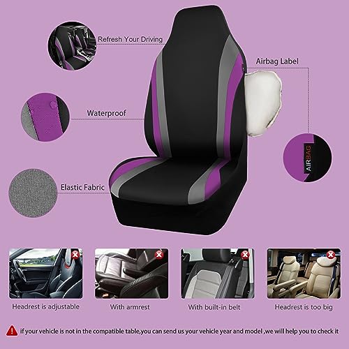 CAR PASS AquaShield Neoprene Waterproof Car Seat Covers Front Seats Only, High Back Bucket Seat Cover,Airbag Compatible,Seat Covers for Women Girl, Universal Fit for Auto Truck Van SUV (Black Purple) - color: Black and Purple