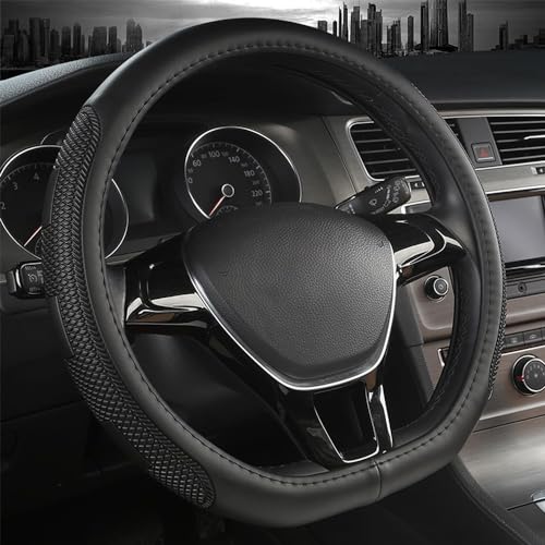 D Shape Steering Wheel Cover,Universal 14.5-15 Inch Car Black Leather Steering Wheel Wrap with Better Sport Grip for Men Women,Fit D Shaped Flat Bottom Steering Wheel - color: D Shape Black Leather