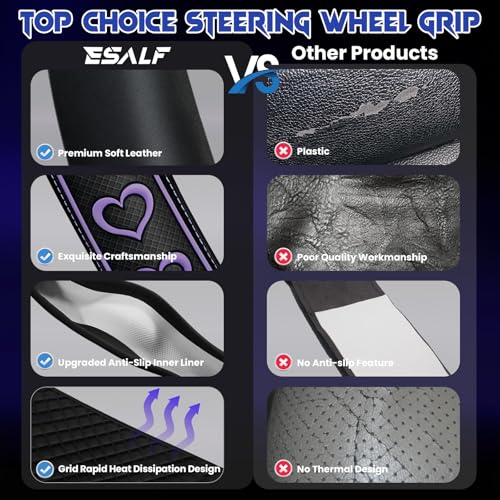 Ventilated Heart-Shaped Steering Wheel Cover with Anti-Slip Leather Grip. Compatible with Ford, Toyota, Honda, Nissan, and Chevrolet Vehicles for 14.5-15.2 inch Round Steering Wheels. - color: love Pink